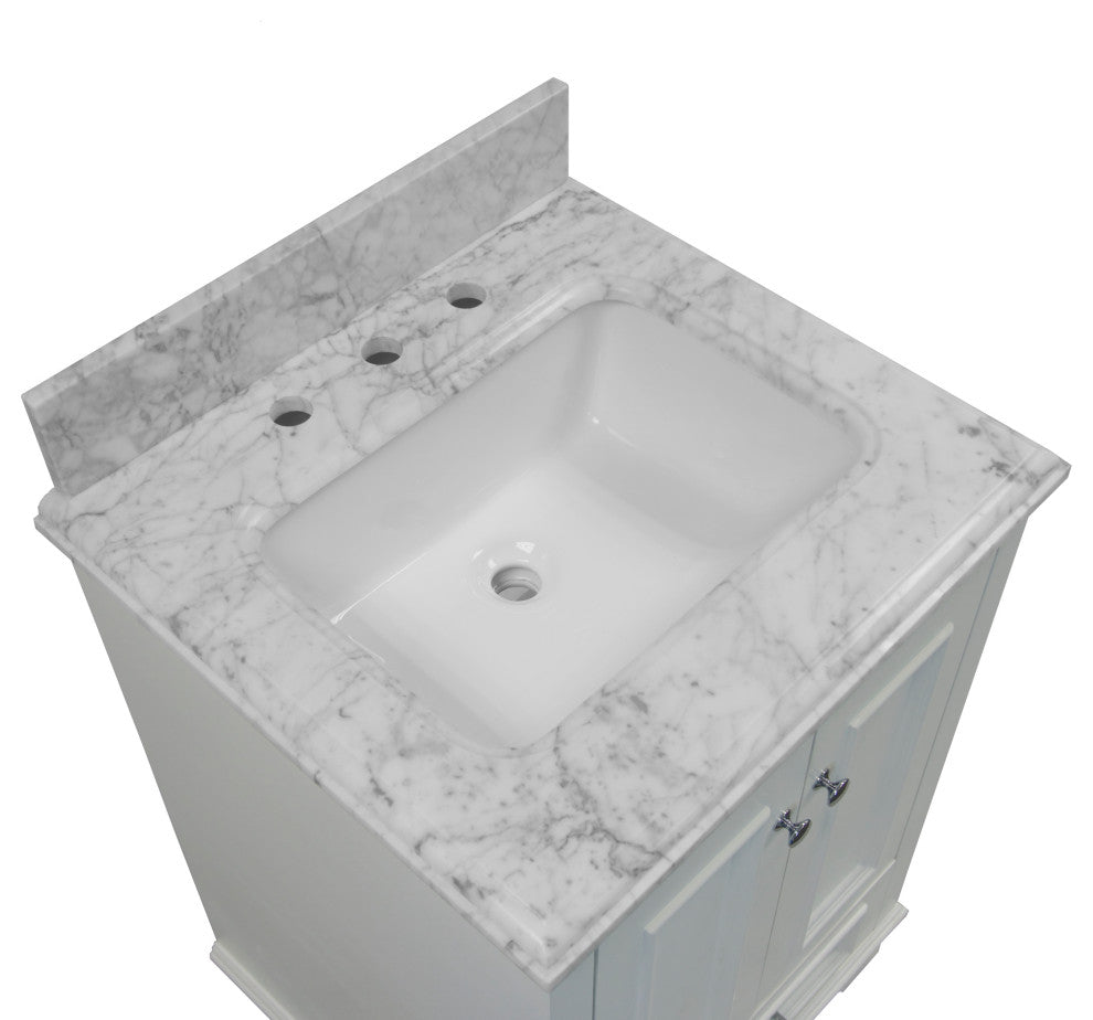 Nantucket 24" Bathroom Vanity, White, Carrara Marble