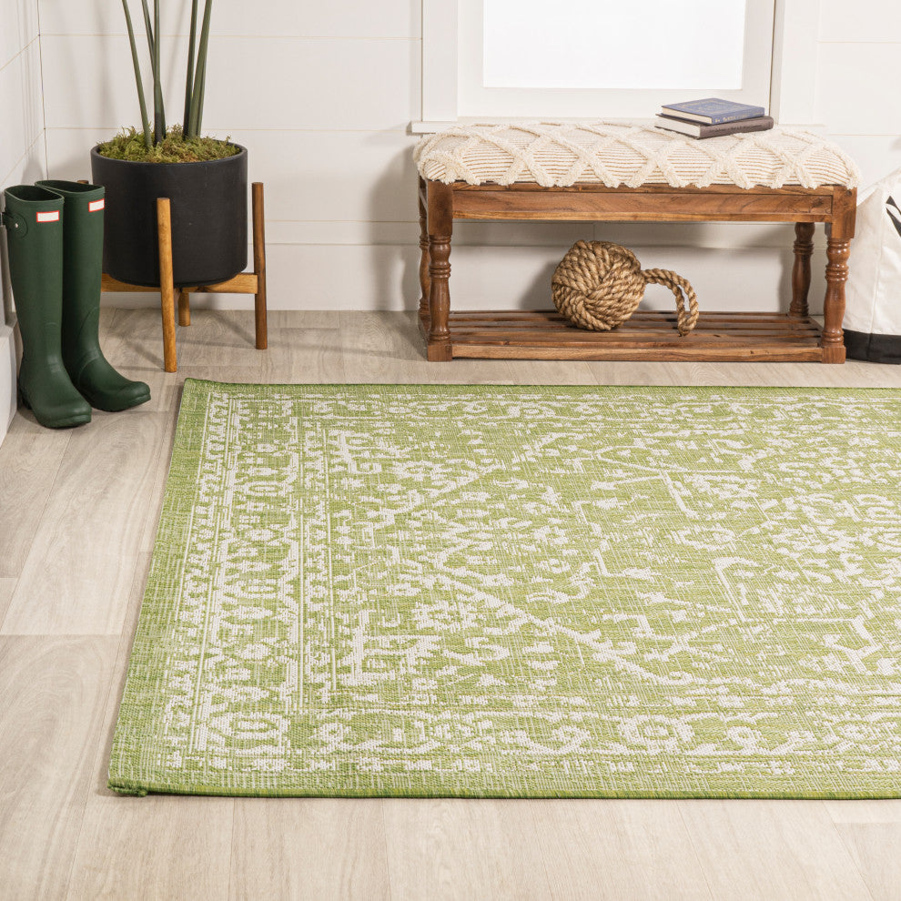 Malta Boho Medallion Textured Weave Indoor/Outdoor, Green/Cream, 3x5