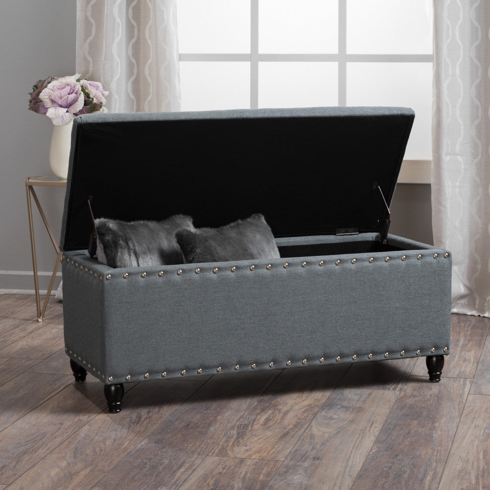 GDF Studio Evvy Fabric Storage Ottoman, Oxford Gray