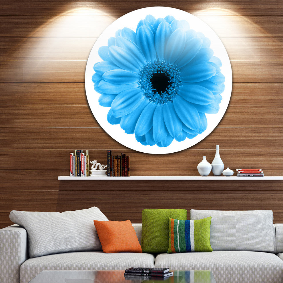 Isolated Blue Flower, Floral Art Round Metal Wall Art, 11"