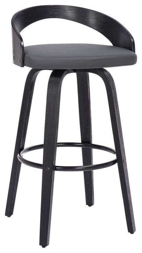 Sonia 26 Counter Height Swivel Grey Faux Leather and Black Wood Bar Stool