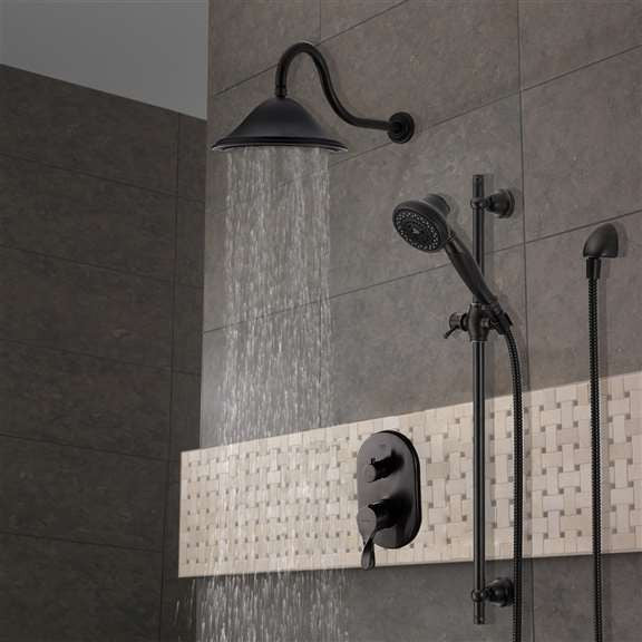 Bravat Wall Mounted Round Shower Set, Valve Mixer 3-Way Concealed, Rubbed Bronze