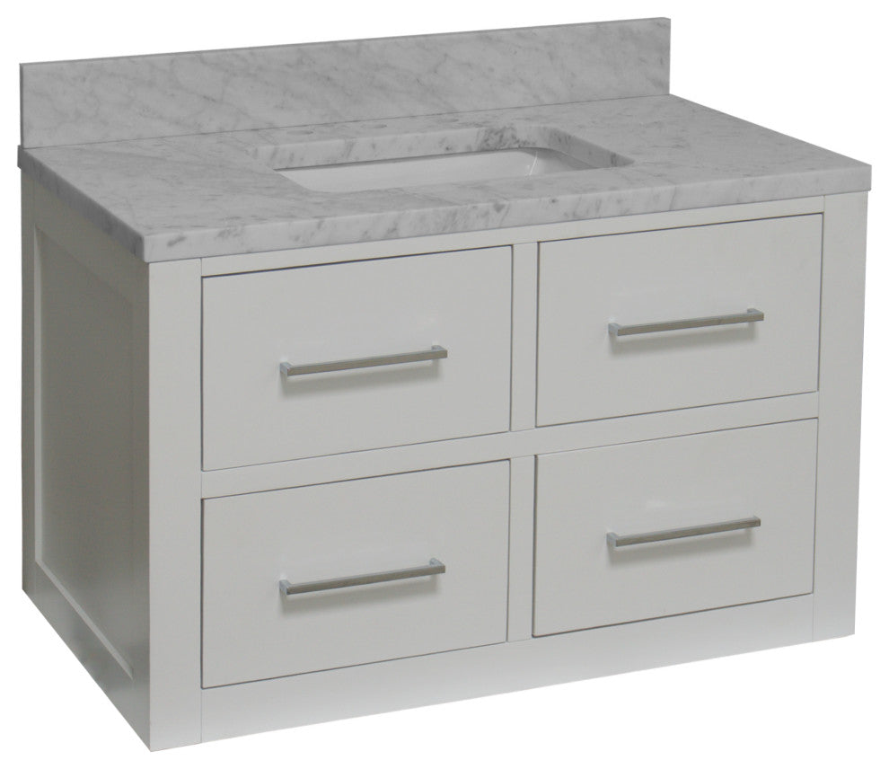 Helsinki 36" Floating Wall Mounted Bathroom Vanity, White, Carrara Marble
