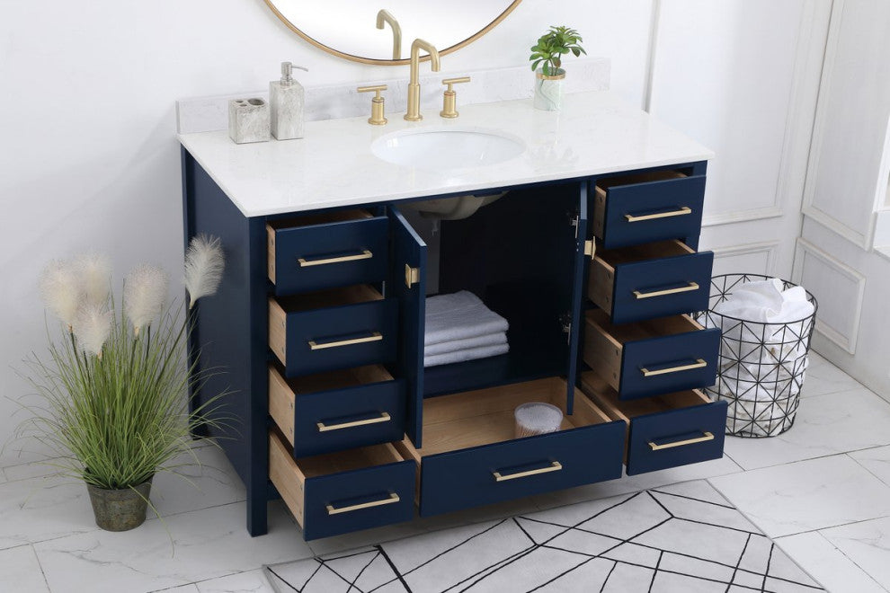 Iris 48" Single Bathroom Vanity, Blue With Backsplash