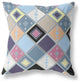 18" Blue Purple Tile Indoor Outdoor Zippered Throw Pillow