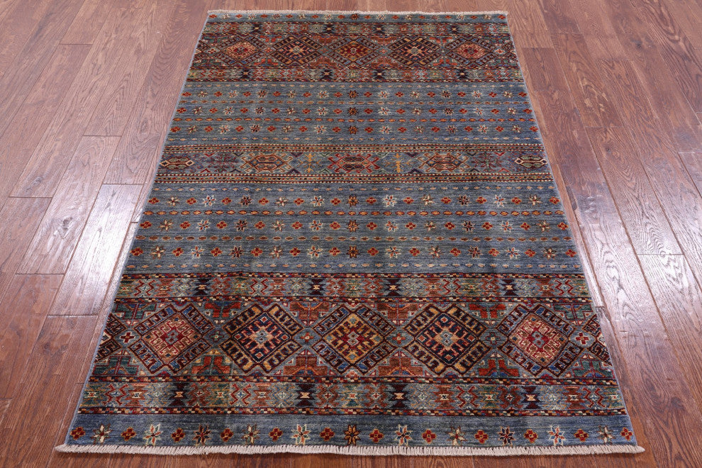 4' 0" X 5' 11" Super Kazak Khorjin Hand Knotted Wool Rug - Q12388