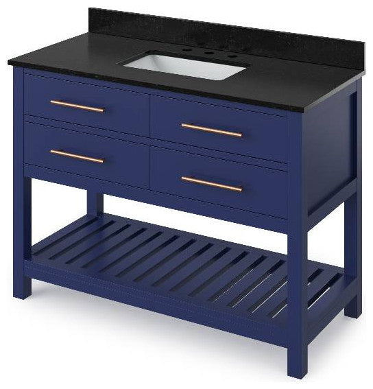 Wavecrest Contemporary Hale Blue 48" Vanity, Black Granite Vanity Top