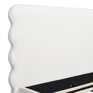 Stockholm Modern Wavy Headboard Platform Bed, Antique White Polyester, Queen