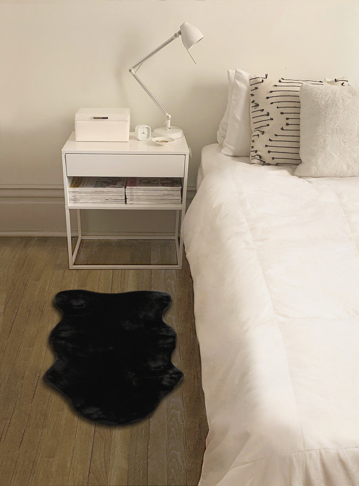 LUXE FAUX RABBIT FUR SHEEPSKIN RUG 2' X 3' 25mm PILE, 900 gsm - BLACK