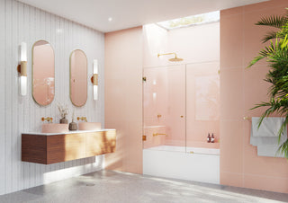 58.25"x60" Frameless Shower Bath Door Wall Hinge, Polished Brass