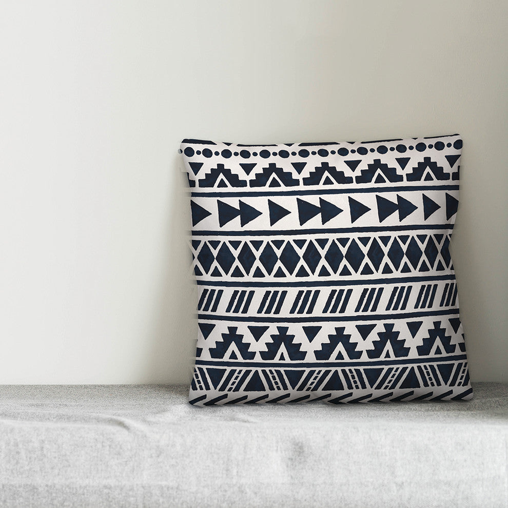 Navy Watercolor Tribal Pattern 16x16 Throw Pillow
