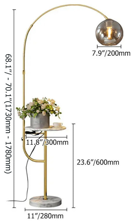 Modern Arc Floor Lamp With Shelf & Wireless Charger & USB Charging Port