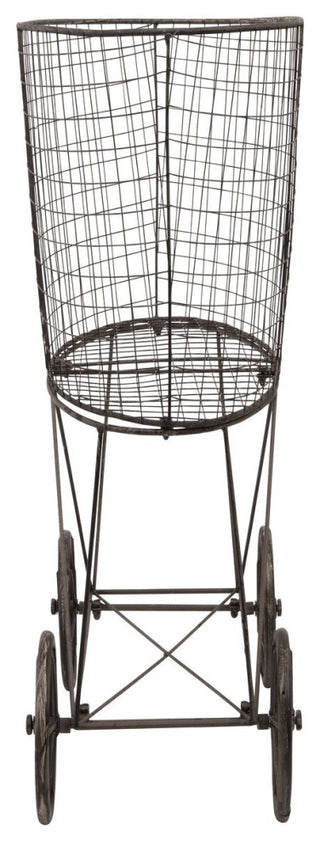 Vintage Metal Laundry Basket With Wheels, Black