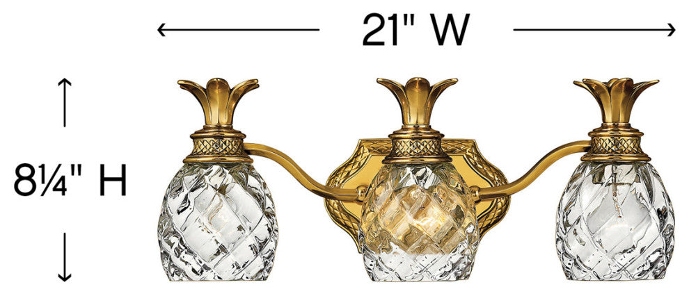 Hinkley Plantation Medium Three Light Vanity, Burnished Brass
