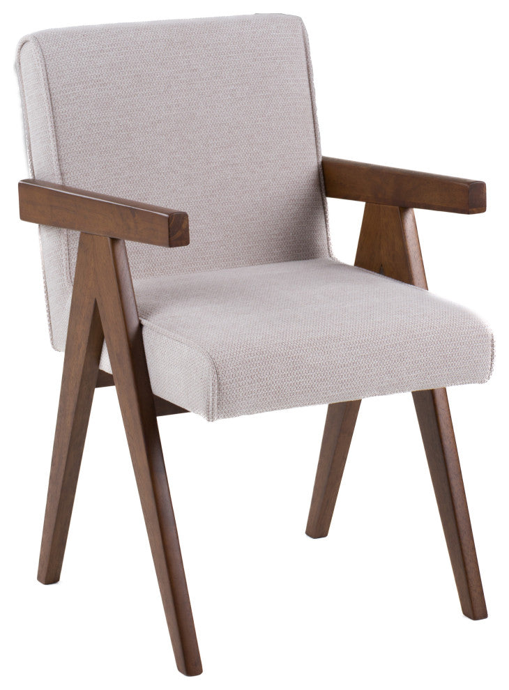 Modrest Joseline Modern Beige Fabric + Walnut Dining Chair, Set of 2
