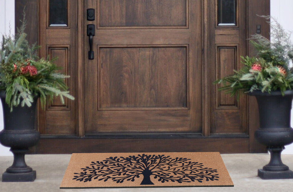 A1HC Natural Coir, Tree of life, Flock Doormat, 24"x39"