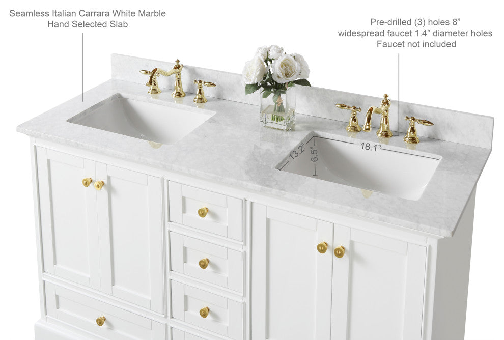 Audrey Vanity Set, White, 60", Gold Hardware, No Mirror