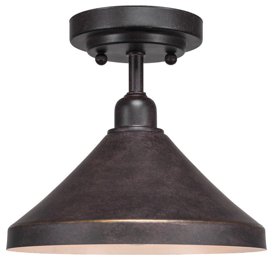 Vintage 1-Light Semi-Flush, Dark Granite Cone Metal Shade
