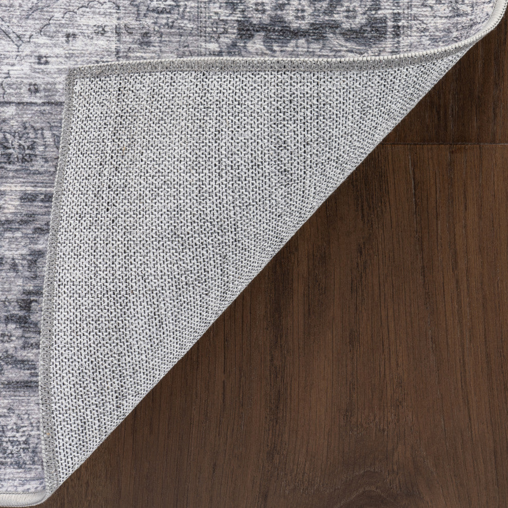 Bayberry Spill Proof Vintage Machine Washable Area Rug, Light Grey 9'x12'