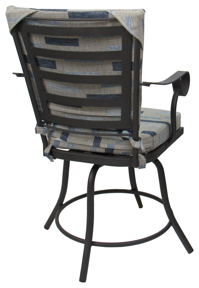 Outdoor/Indoor Patio Swivel Dining Chair Jamey With Arms, B-W Blue Beige  - Gray