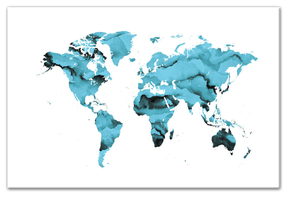 Blue World Map 24x36 Canvas Wall Art