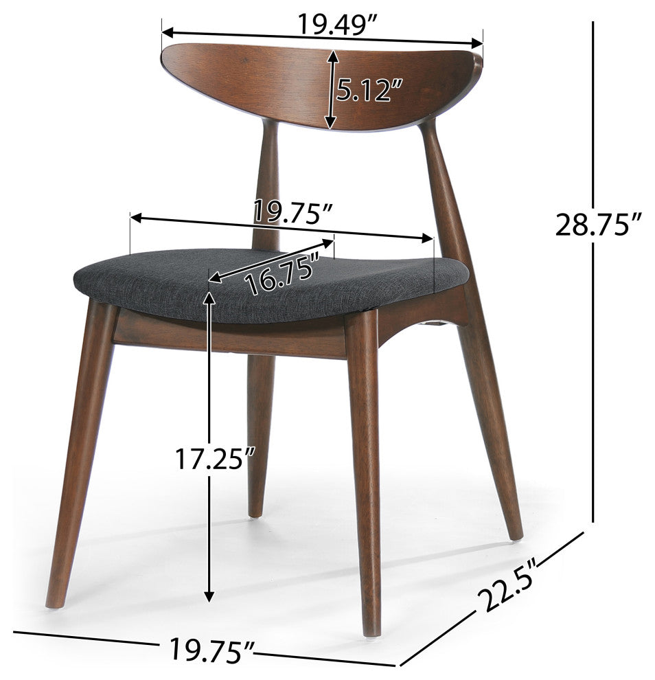 GDF Studio Issaic Mid-Century Design Wood Dining Chairs, Set of 2, Charcoal/Walnut