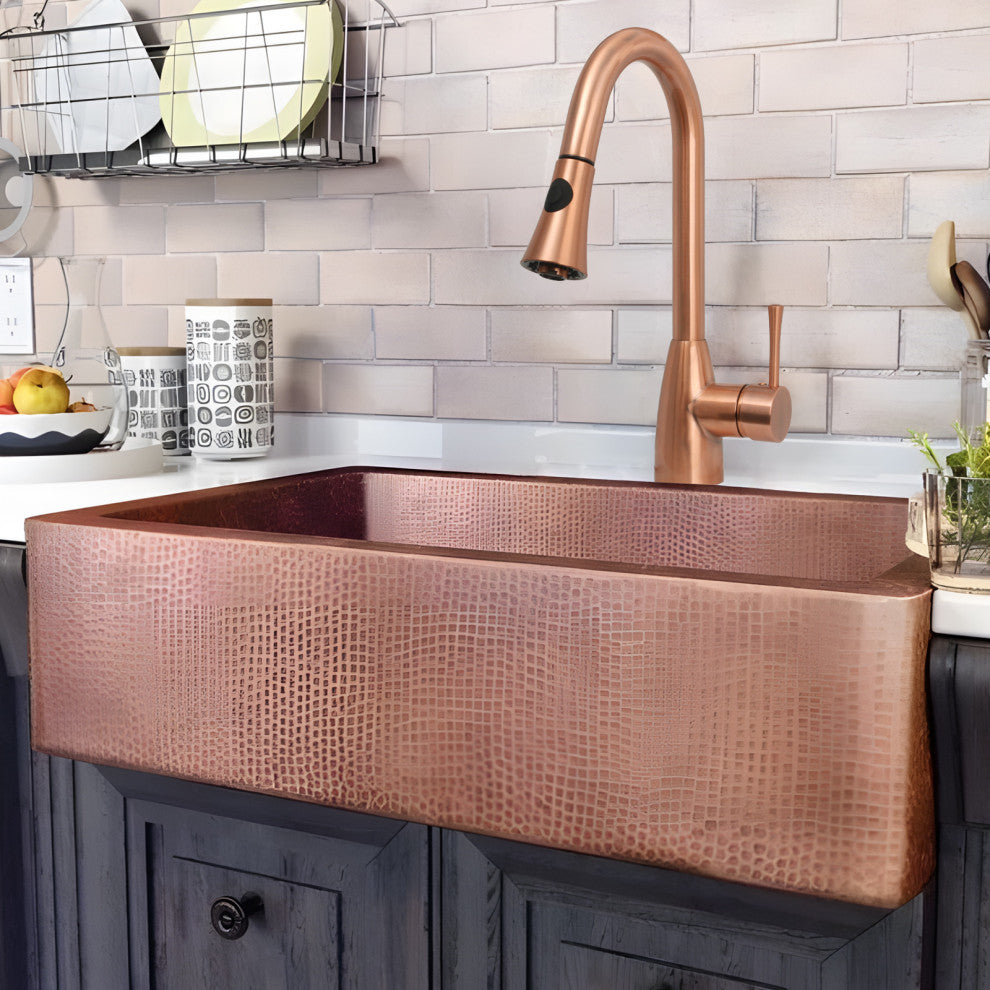 Copper Pull Down Kitchen Faucet, Single Level Solid Brass Kitchen Sink Faucets