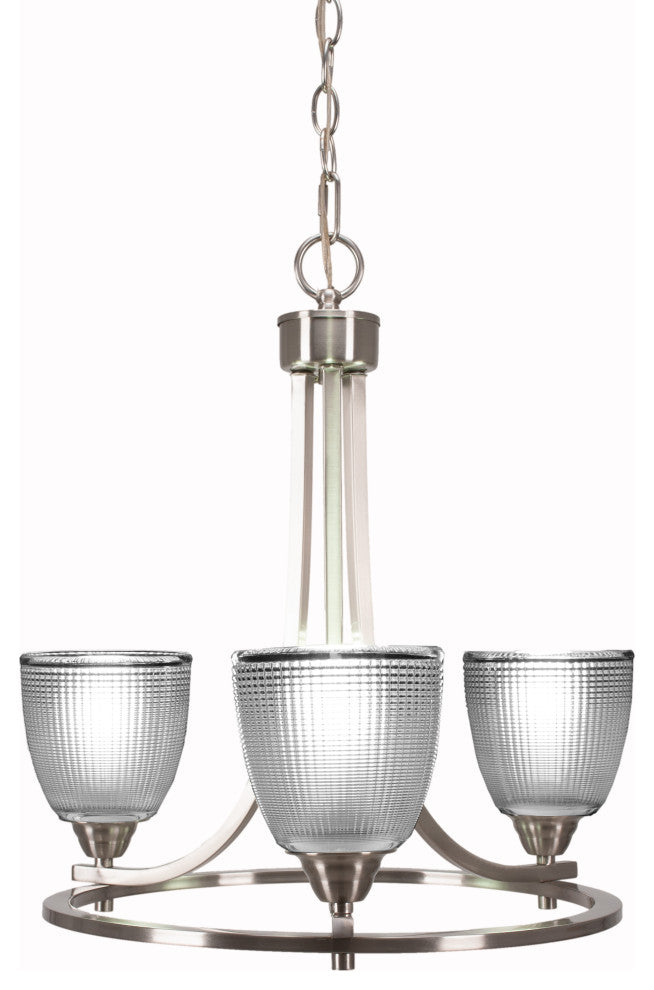 Paramount Uplight 3-Light Chandelier, Brushed Nickel, 5" Clear Ribbed Glass
