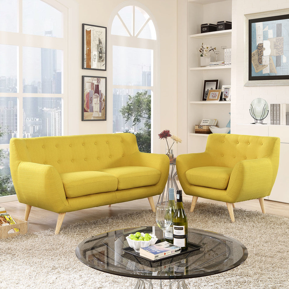 Modern Contemporary Living Room 2-Piece Set, Yellow, Fabric, Plywood