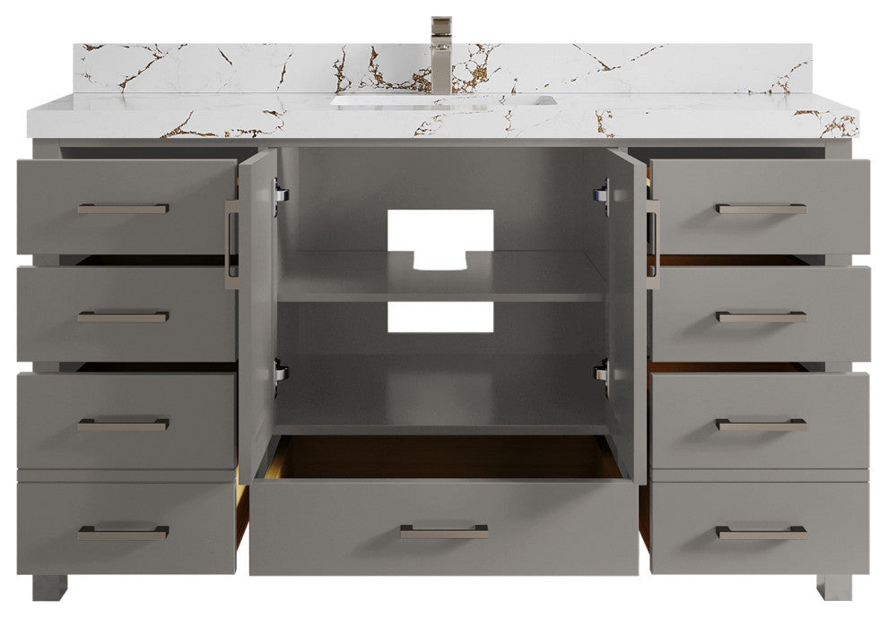 Malibu 60 Single Sink Vanity in Elephant Skin Gray 2" Viola Brown