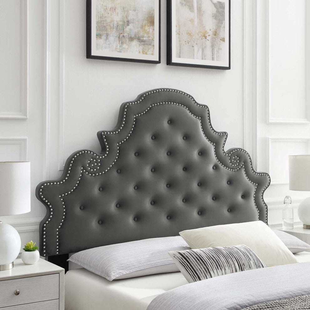 Tufted Headboard, Twin Size, Velvet, Dark Gray, Modern Contemporary