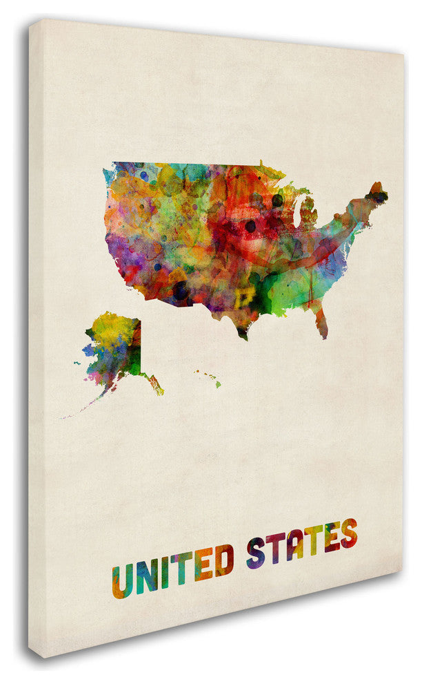 'US Watercolor Map' Canvas Art by Michael Tompsett
