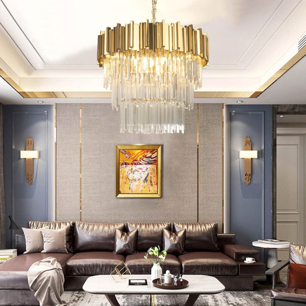 Gio Gold Collection 3-Tier Crystal Chandelier, Diameter 24"