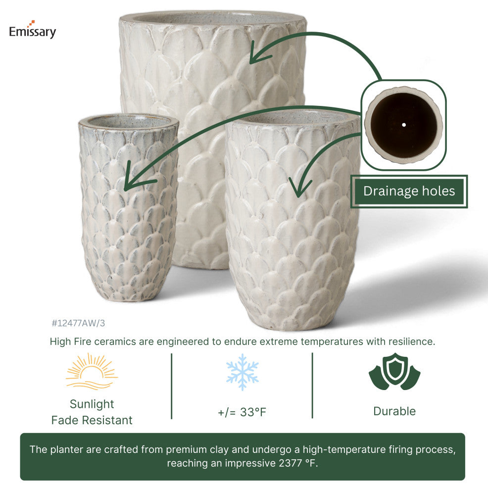 Pinecone Planter, Antq Wt Medium 12.5x19H