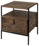 HomeRoots Square Top End Table With Dark Brown Wood and Iron Black Frame