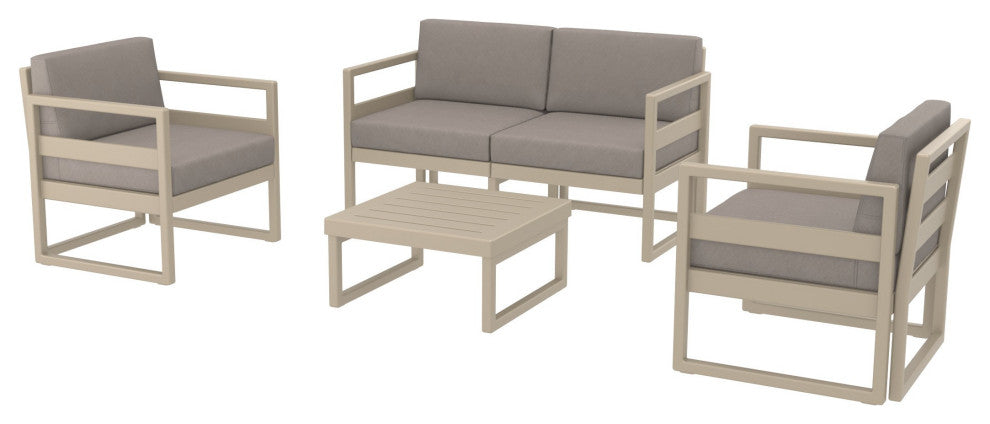 Mykonos 4 Person Lounge Set Taupe With Acrylic Fabric Taupe Cushion