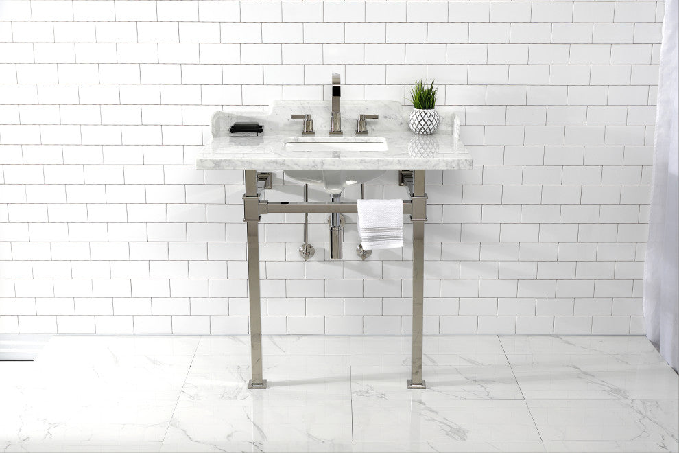 Kingston Brass LMS36MSQ6 36" Carrara Marble Console Sink, Legs