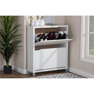 Bowery Hill Modern 2 Shelf Shoe Storage Cabinet in White
