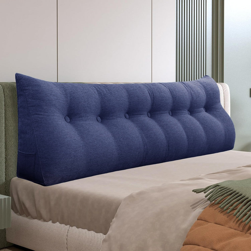 Bedrest Back Support Pillow, Bolster Lumbar Pillow, Reading Wedge Linen Blue, 76x20x8
