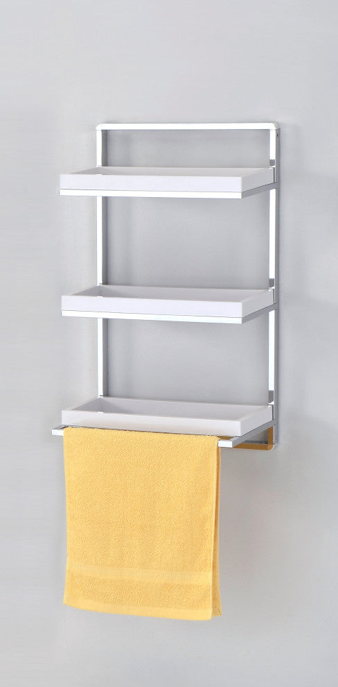 Wall Mount 3-Tier Bathroom Shelf With Towel Bar and Removable Trays