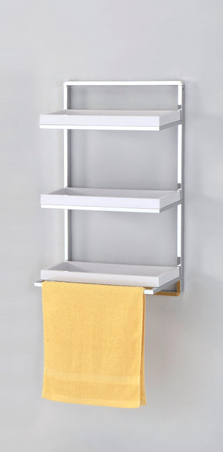 Wall Mount 3-Tier Bathroom Shelf With Towel Bar and Removable Trays