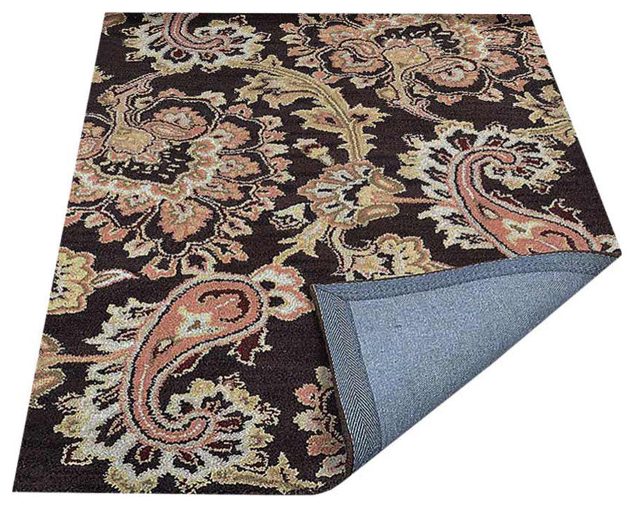 HAND TUFTED WOOL ECO-FRIENDLY AREA RUGS-Brown Color, Floral Design