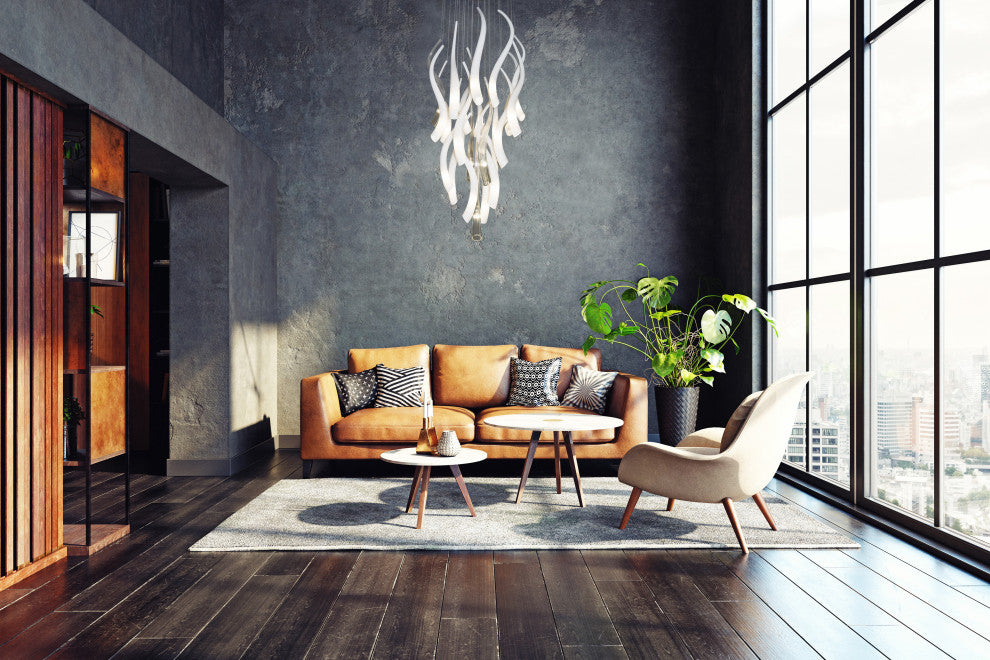 Hand Blown Murano Glass Chandelier, Silver Canopy, 84" Long