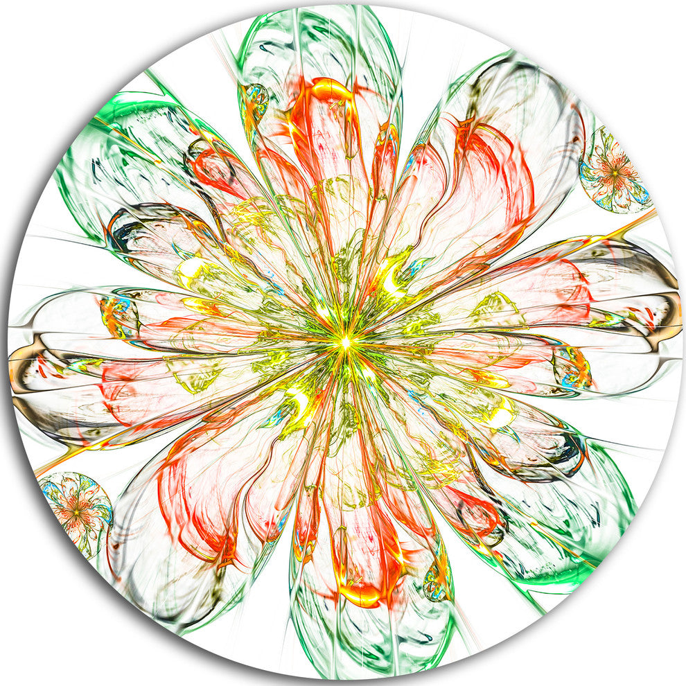 Perfect Shiny Fractal Flower In Red Green, Floral Round Wall Art, 23"
