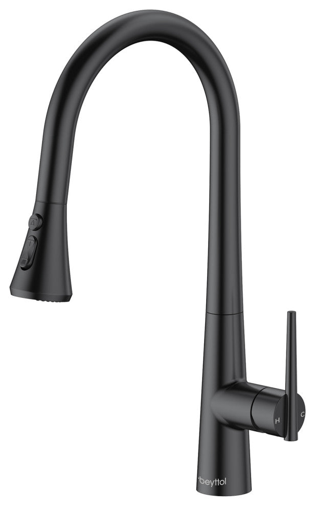 Single Handle Deck Mounted High Arc Pull Down Brass Kitchen Faucet, Matte Black