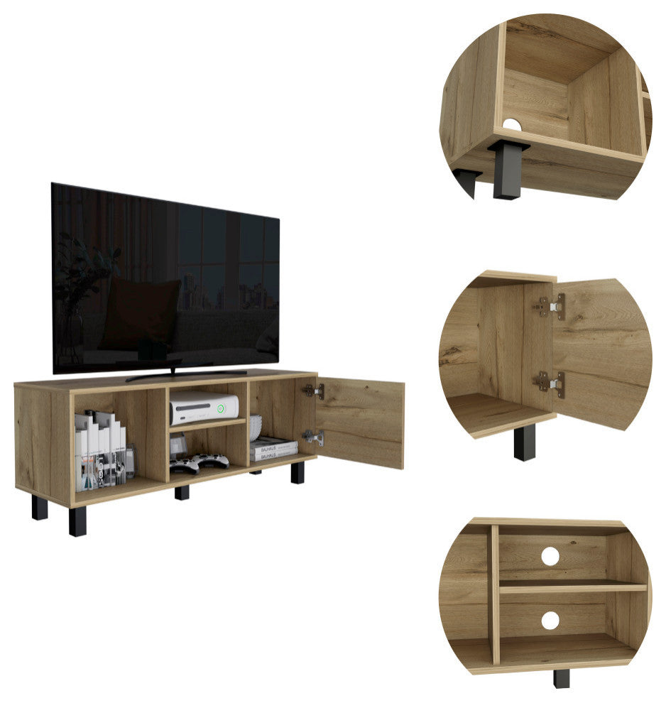 Rome TV Stand For TVs up to 43" with 3 Open Shelves and 1 Cabinet, Light Oak