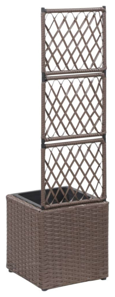 Vidaxl Trellis Raised Bed With 1 Pot 11.8"x11.8"x42.1" Poly Rattan Brown