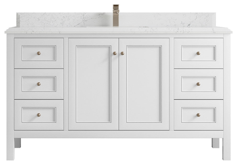 Nashville 60" Single Bathroom Vanity, White 1.5" Empira Quartz