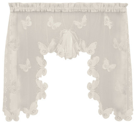 Saturday Knight Butterfly Lace 56X38 Swag Valance in Ivory