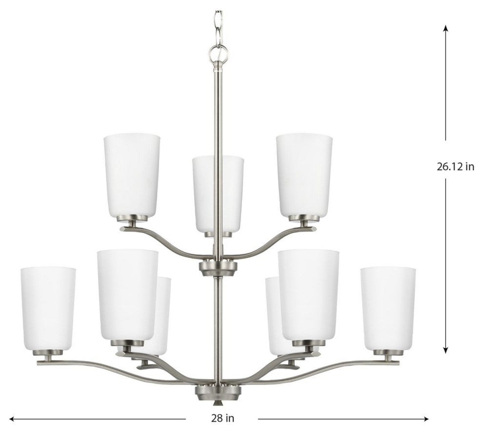 Adley Collection Nine-Light Brushed Nickel Etched White Opal Glass Chandelier